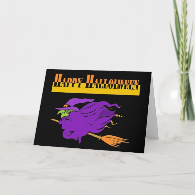 Happy Halloween with Purple Witch Card (Front)