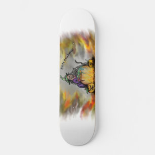 Happy Halloween with Witch, black Cat and Pumpkin Skateboard