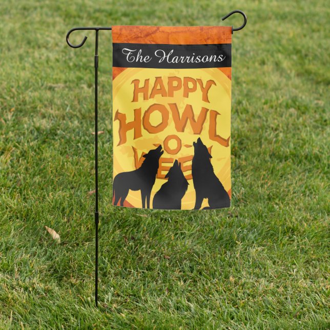 Happy Halloween Wolf family Garden Flag (In SItu)