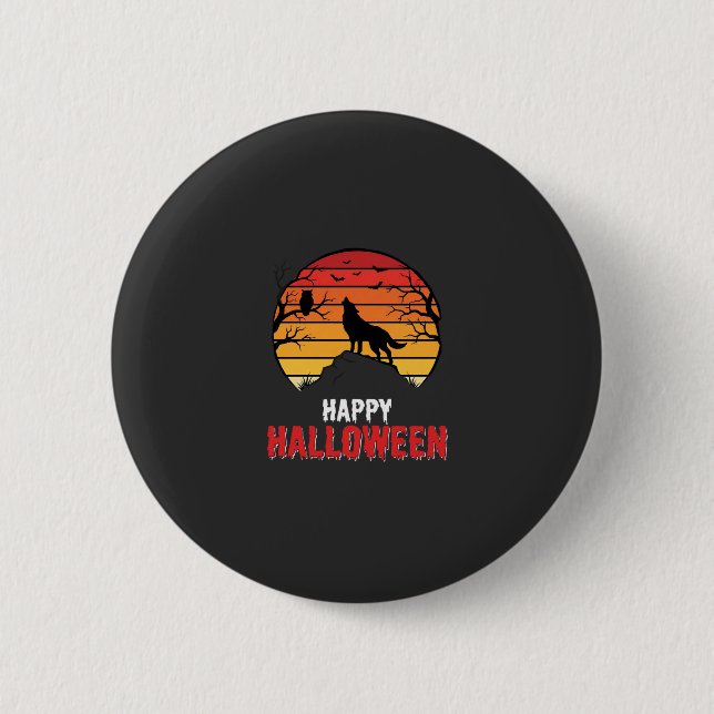 Happy Halloween Wolf Sunset Vector Button (Front)