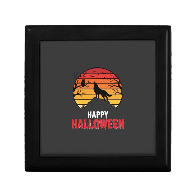 Happy Halloween Wolf Sunset Vector Gift Box (Front)