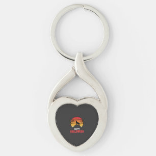Happy Halloween Wolf Sunset Vector Keychain