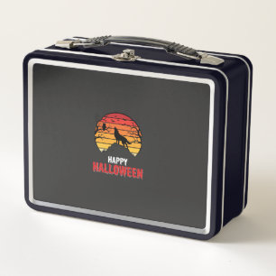 Happy Halloween Wolf Sunset Vector Metal Lunch Box