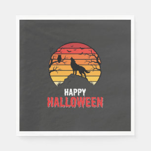Happy Halloween Wolf Sunset Vector Napkins