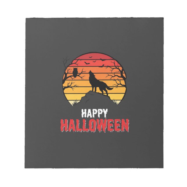 Happy Halloween Wolf Sunset Vector Notepad (Front)