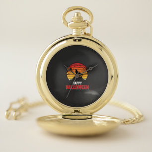 Happy Halloween Wolf Sunset Vector Pocket Watch
