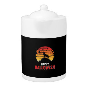 Happy Halloween Wolf Sunset Vector Teapot
