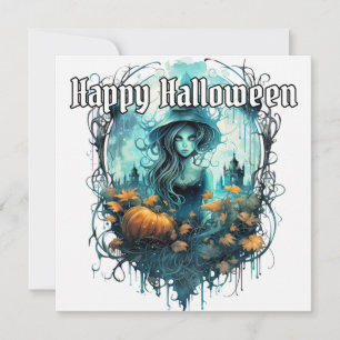 Happy Halloween   Womanly Witch Illustration Card
