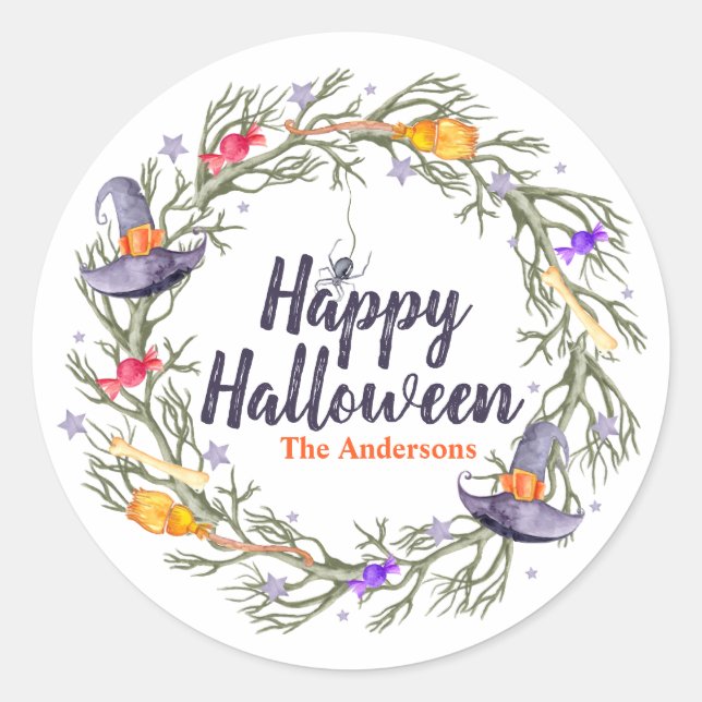 Happy Halloween Wreath Personalized | Sticker Seal (Front)