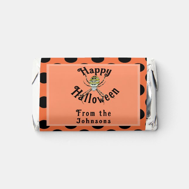 Happy Halloween yellow spider custom name Hershey's Miniatures (Front)