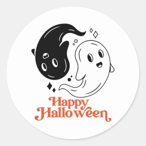 Happy Halloween Yin and Yang Black and White Ghost Classic Round Sticker