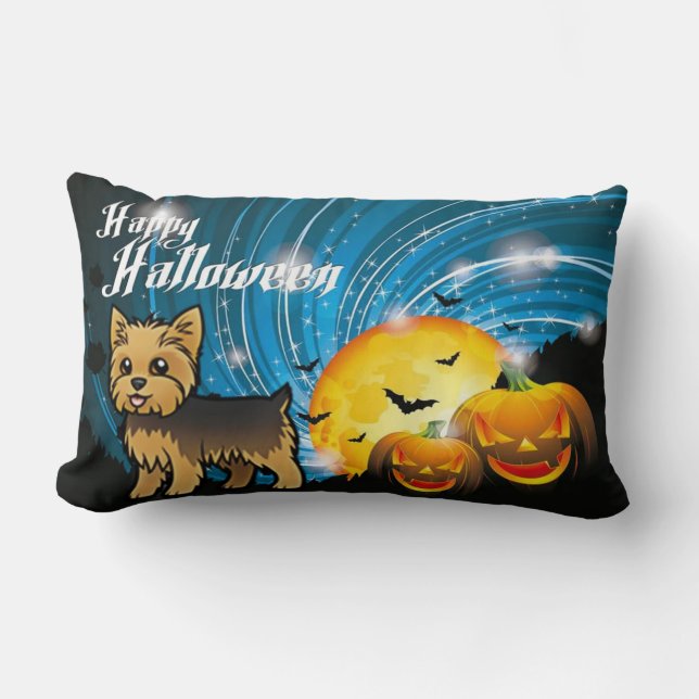 Happy Halloween Yorkie Lumbar Pillow (Front)