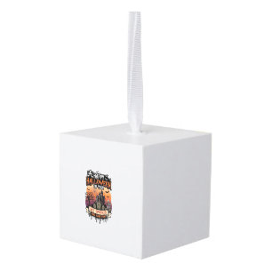 Happy Halloween You Haunted House Skeleton Bats_1 Cube Ornament