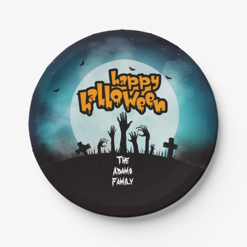Happy Halloween Zombie Graveyard Party Paper Plates