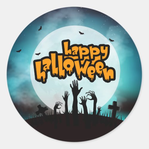 Happy Halloween Zombie Spooky Graveyard Classic Round Sticker