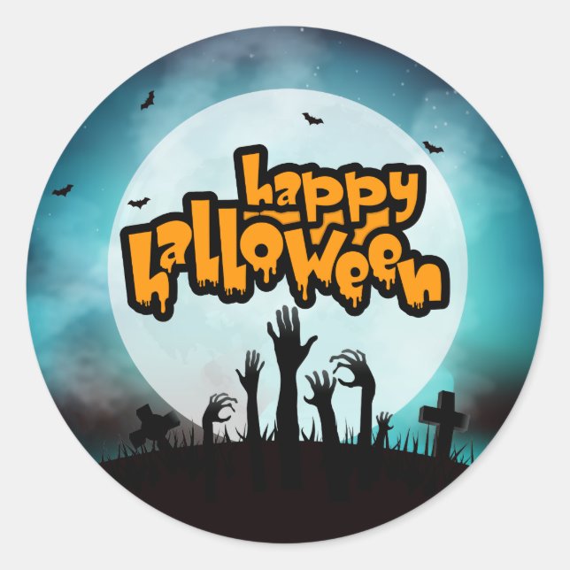 Happy Halloween Zombie Spooky Graveyard Classic Round Sticker (Front)