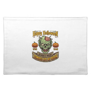 Happy Halloween Zombies Ate Brain Zombie Head Pump Cloth Placemat