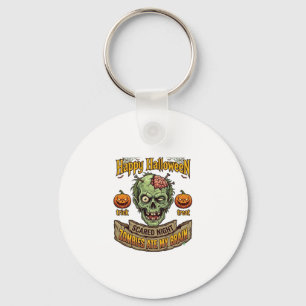 Happy Halloween Zombies Ate Brain Zombie Head Pump Keychain