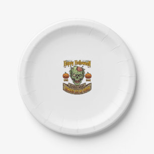 Happy Halloween Zombies Ate Brain Zombie Head Pump Paper Plates