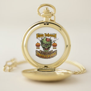 Happy Halloween Zombies Ate Brain Zombie Head Pump Pocket Watch