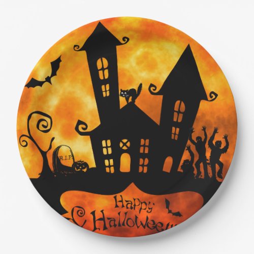 Happy Halloween Zombies Paper Plate