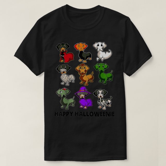 Happy Halloweenie Dachshund  Dachshund Halloween G T-Shirt (Design Front)