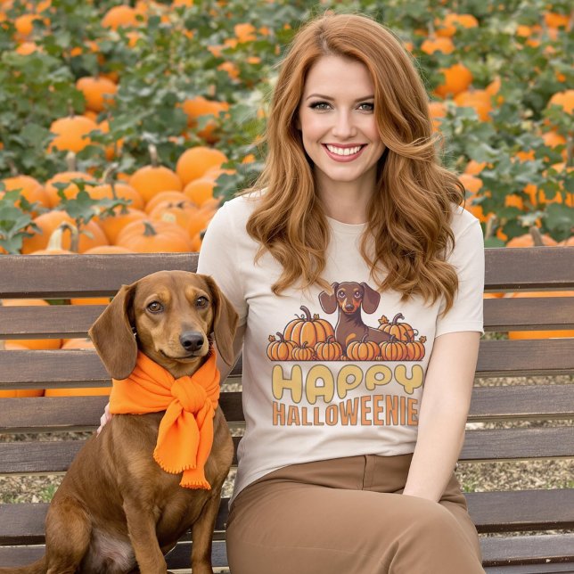 Happy Halloweenie Dachshund Dog Pumpkin Patch T-Shirt (Happy Halloweenie Dachshund Dog Pumpkin Patch T-Shirt.)