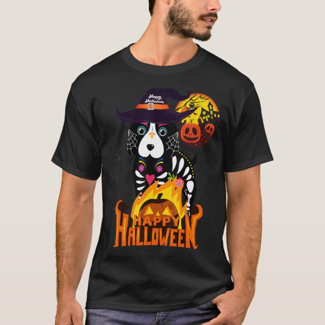 Happy Halloweenie Dachshund Mummy Doxie Dog Trick  T-Shirt (Front)