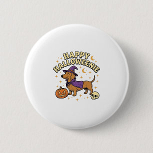 Happy Halloweenie Dachshund Witch Dog T-Shirt_1 Button