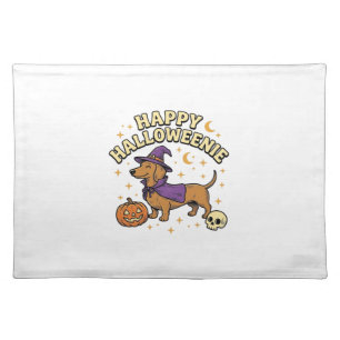 Happy Halloweenie Dachshund Witch Dog T-Shirt_1 Cloth Placemat