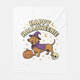 Happy Halloweenie Dachshund Witch Dog T-Shirt_1 Fleece Blanket