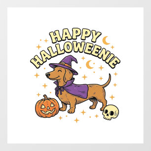 Happy Halloweenie Dachshund Witch Dog T-Shirt_1 Window Cling