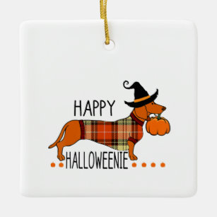 Happy Halloweenie Funny Dog Fall Halloween Cute Da Ceramic Ornament