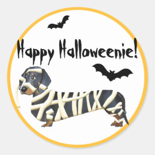 Happy Halloweenie Halloween Dachshund Mummy Classic Round Sticker