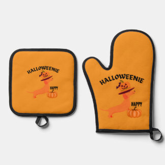 Happy Halloweenie Harley Oven Mitt & Pot Holder Set