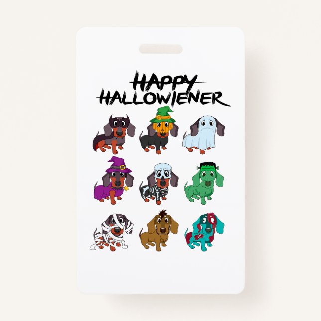 Happy Halloweenie Tee Halloween Dachshund Dog Idea Badge (Front)