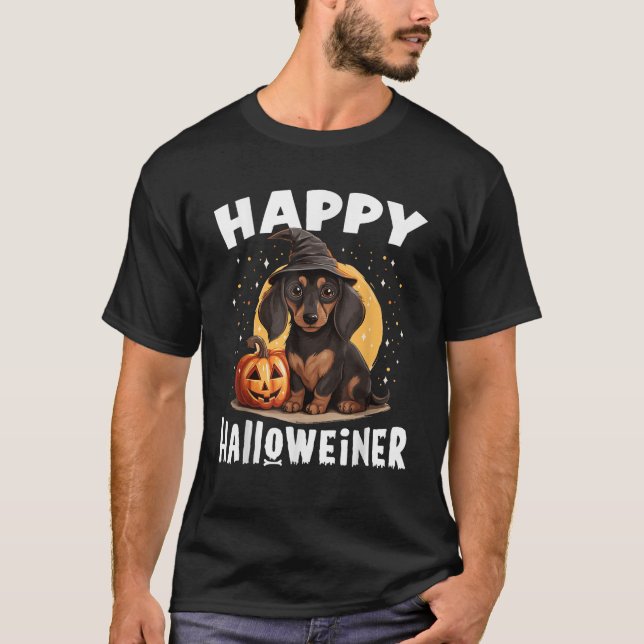 Happy Halloweiner Funny Halloween Costume Dachshun T-Shirt (Front)