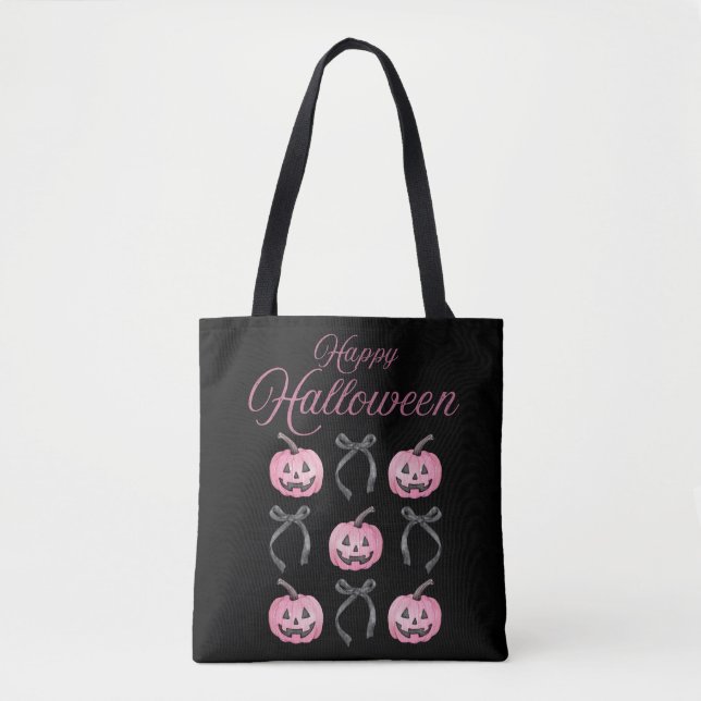 Happy Hallowen Black Orange Pink Tote Bag (Front)