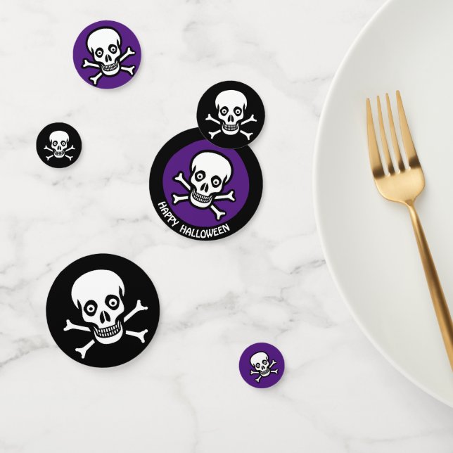 Happy Hallowen Skull on Black & Royal Purple Confetti (Group)