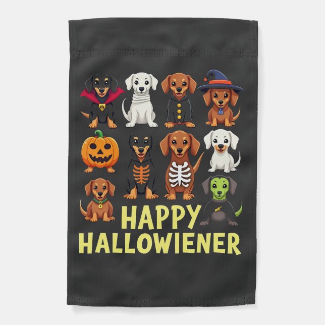 Happy Hallowiener Spooky Halloween Dog Weiner  Garden Flag (Front)