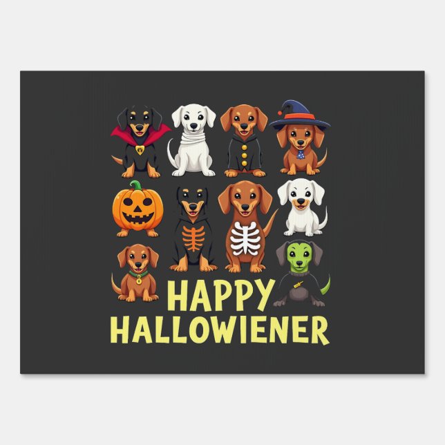 Happy Hallowiener Spooky Halloween Dog Weiner  Sign (Front)