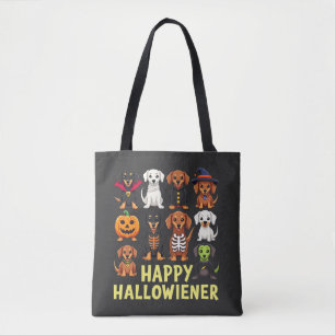 Happy Hallowiener Spooky Halloween Dog Weiner  Tote Bag