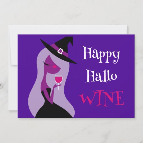 Happy Hallowine Cute Witch Wine Purple Pink Holiday Card