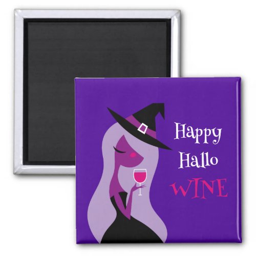 Happy Hallowine Cute Witch Wine Purple Pink Magnet