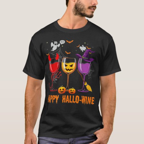 Happy HalloWine Funny Halloween Glass Wine Lover T_Shirt