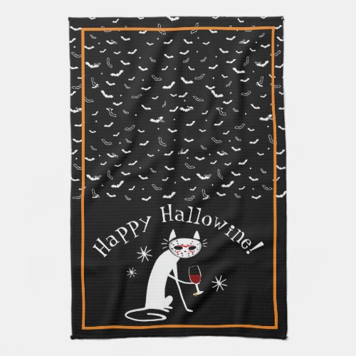 Happy Hallowine Halloween Wine Pun Kitchen Towel