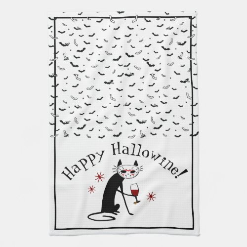 Happy Hallowine Halloween Wine Pun Kitchen Towel