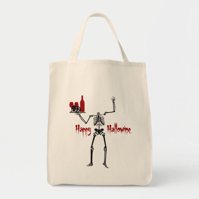 Happy Hallowine Headless Skeleton Tote Bag (Front)
