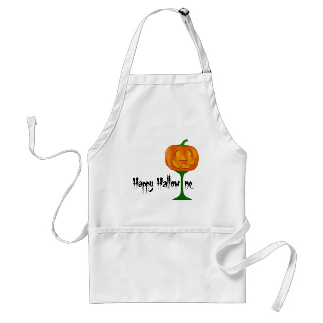 Happy Hallowine Pumpkin Wine Glass Halloween Adult Apron (Front)