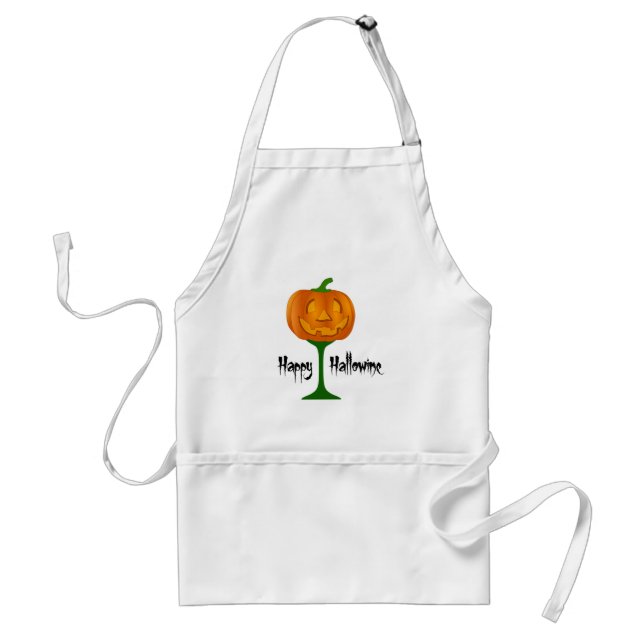 Happy Hallowine Pumpkin Wine Glass Halloween Adult Apron (Front)